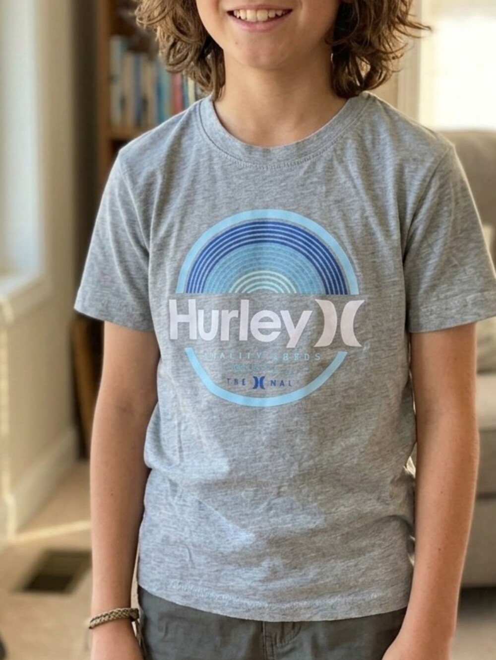 Hurley Kids Heather Gray Tee with Blue Logo